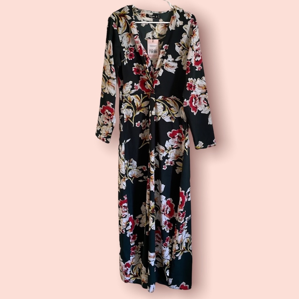 NWT + Misguided + Green Floral + Maxi Dress + Size 14 US